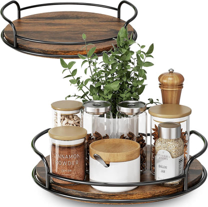 LAMU 9'' 10'' Lazy Susan Turntable Organizer for Table Top Cabinet, Wooden Lazy Susan for Kitchen, Pantry, Countertop, Bathroom Vanity, Spice Organization, Wood Decor