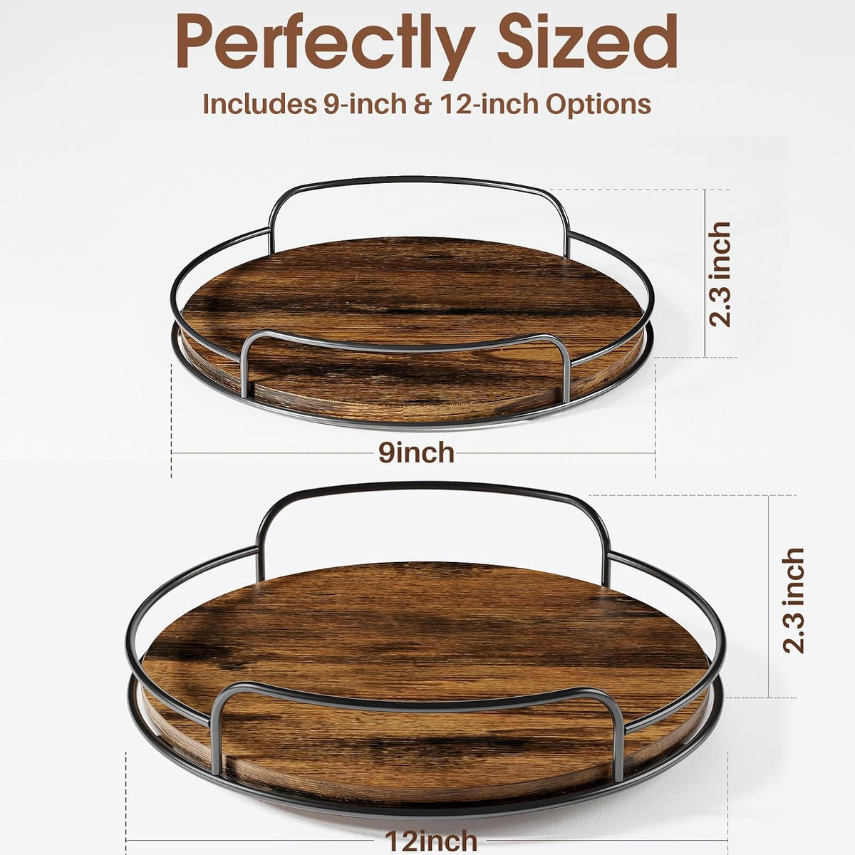 LAMU 9'' 10'' Lazy Susan Turntable Organizer for Table Top Cabinet, Wooden Lazy Susan for Kitchen, Pantry, Countertop, Bathroom Vanity, Spice Organization, Wood Decor
