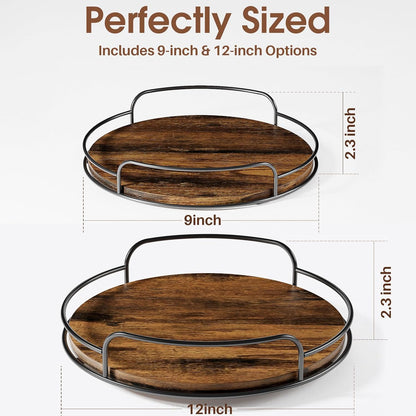 LAMU 9'' 10'' Lazy Susan Turntable Organizer for Table Top Cabinet, Wooden Lazy Susan for Kitchen, Pantry, Countertop, Bathroom Vanity, Spice Organization, Wood Decor