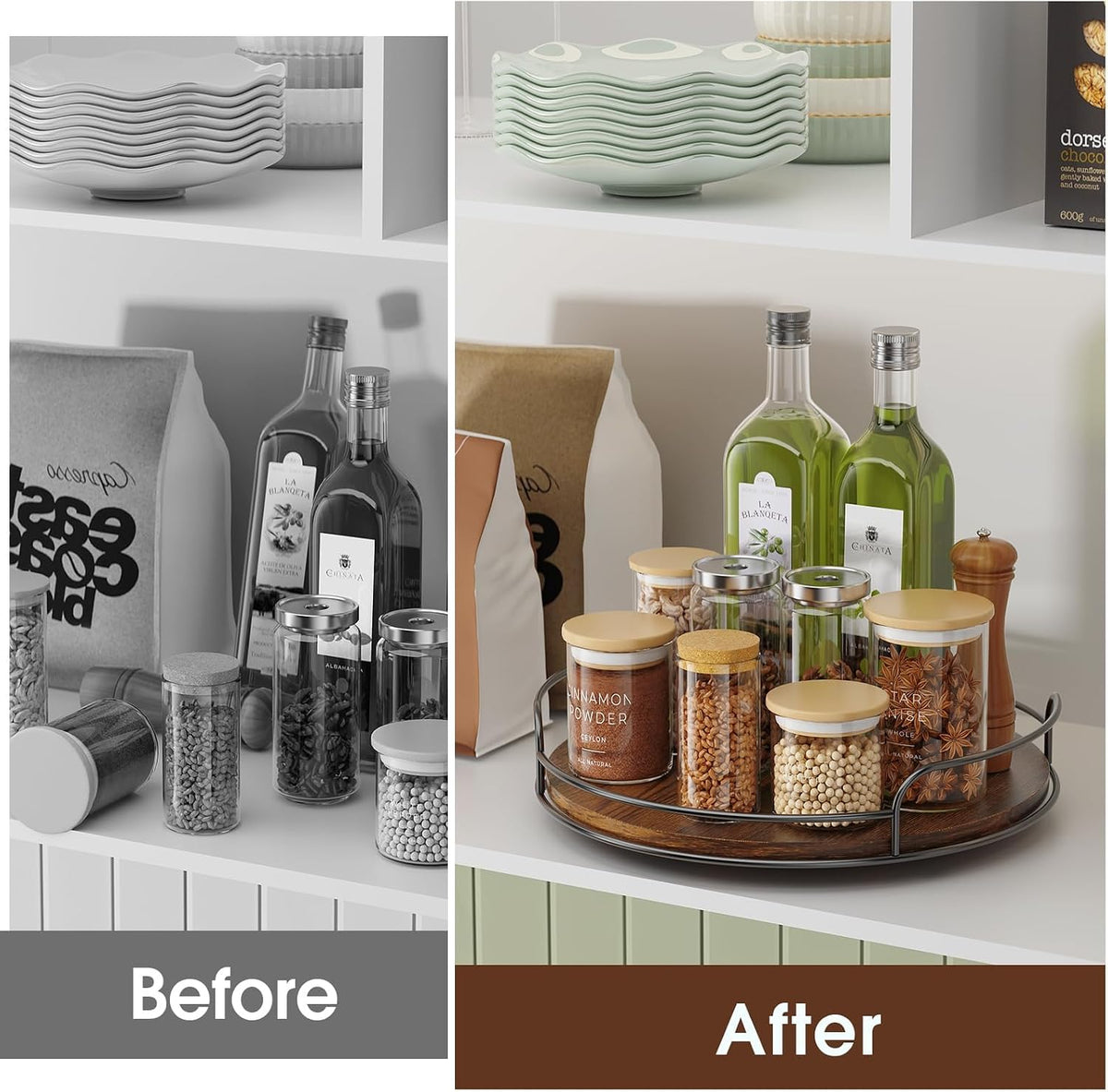 LAMU 9'' 10'' Lazy Susan Turntable Organizer for Table Top Cabinet, Wooden Lazy Susan for Kitchen, Pantry, Countertop, Bathroom Vanity, Spice Organization, Wood Decor