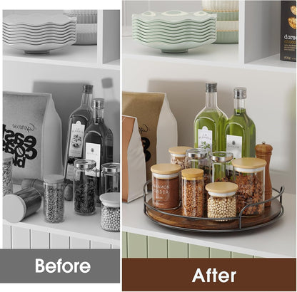 LAMU 9'' 10'' Lazy Susan Turntable Organizer for Table Top Cabinet, Wooden Lazy Susan for Kitchen, Pantry, Countertop, Bathroom Vanity, Spice Organization, Wood Decor