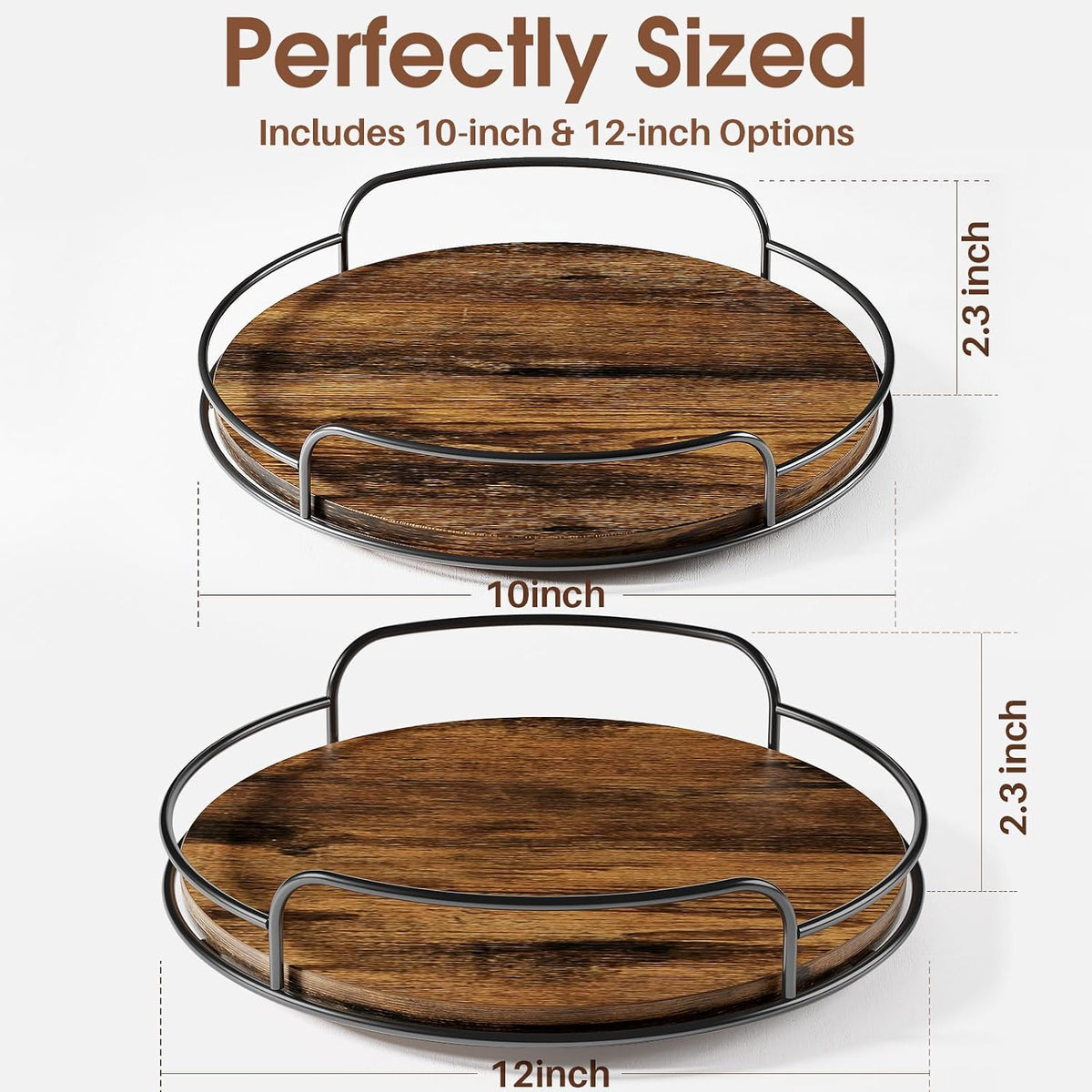 LAMU 9'' 10'' Lazy Susan Turntable Organizer for Table Top Cabinet, Wooden Lazy Susan for Kitchen, Pantry, Countertop, Bathroom Vanity, Spice Organization, Wood Decor