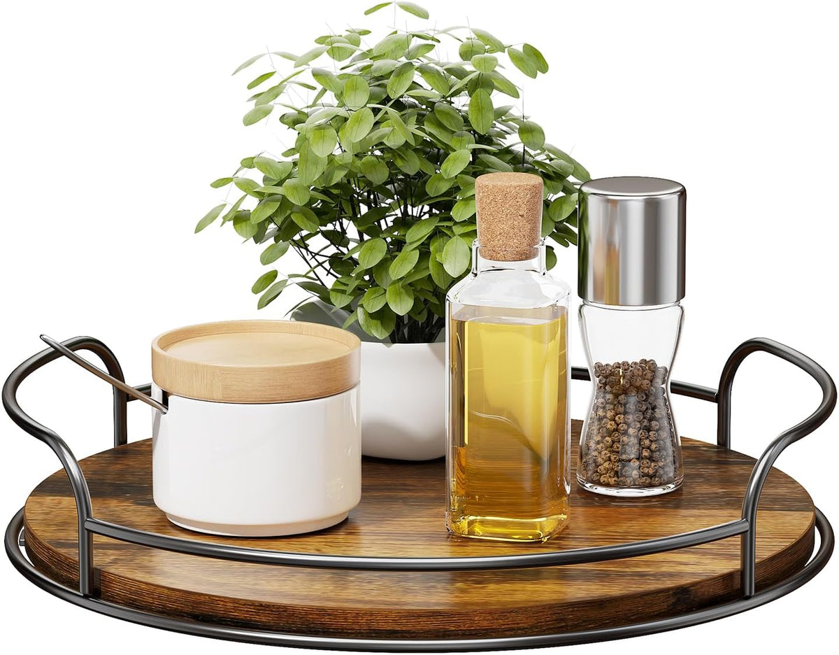 LAMU 9'' 10'' Lazy Susan Turntable Organizer for Table Top Cabinet, Wooden Lazy Susan for Kitchen, Pantry, Countertop, Bathroom Vanity, Spice Organization, Wood Decor