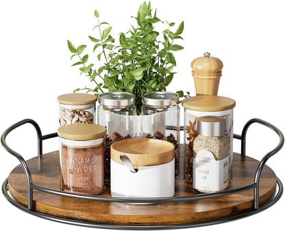 LAMU 9'' 10'' Lazy Susan Turntable Organizer for Table Top Cabinet, Wooden Lazy Susan for Kitchen, Pantry, Countertop, Bathroom Vanity, Spice Organization, Wood Decor