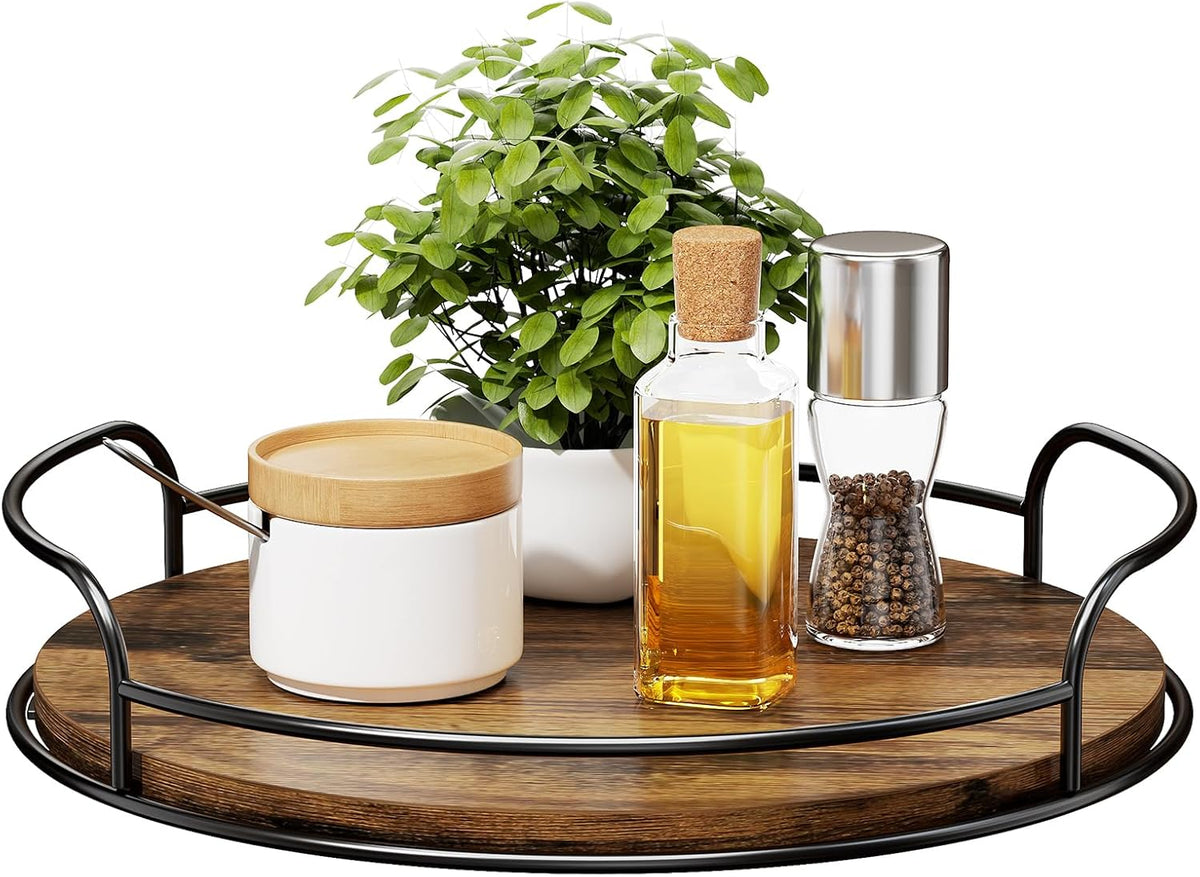 LAMU 9'' 10'' Lazy Susan Turntable Organizer for Table Top Cabinet, Wooden Lazy Susan for Kitchen, Pantry, Countertop, Bathroom Vanity, Spice Organization, Wood Decor