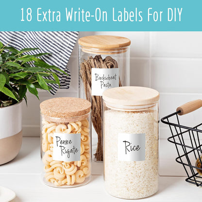 Hebayy 234 Minimalist Kitchen Food Labels, 216 Preprinted Flour Pasta Peas Condiment Oil Stickers, 18 Blank Ones, Waterproof Oil&Tear Resistant, No Residue for Pantry Food Containers Jars.