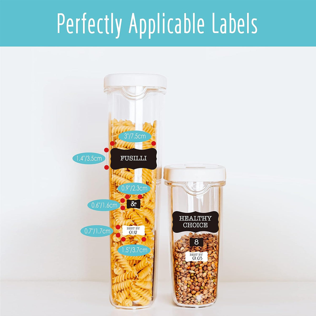 Hebayy 234 Minimalist Kitchen Food Labels, 216 Preprinted Flour Pasta Peas Condiment Oil Stickers, 18 Blank Ones, Waterproof Oil&Tear Resistant, No Residue for Pantry Food Containers Jars.