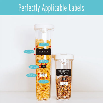 Hebayy 234 Minimalist Kitchen Food Labels, 216 Preprinted Flour Pasta Peas Condiment Oil Stickers, 18 Blank Ones, Waterproof Oil&Tear Resistant, No Residue for Pantry Food Containers Jars.