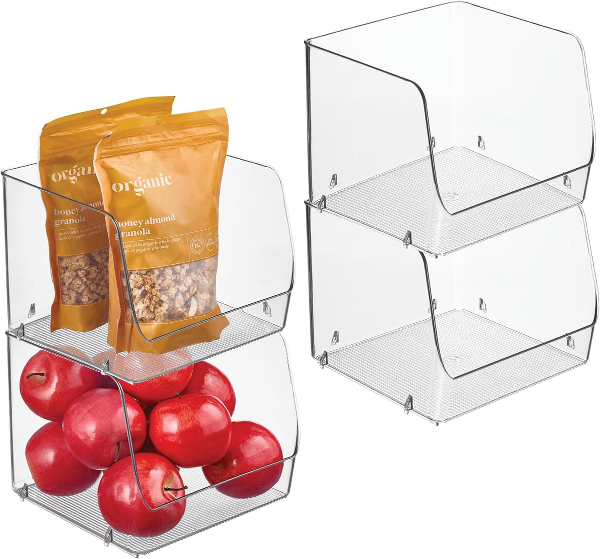 Stackable Clear Open Front Storage Bin, 4-Pack