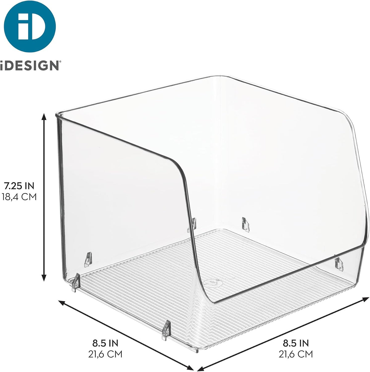 Stackable Clear Open Front Storage Bin, 4-Pack