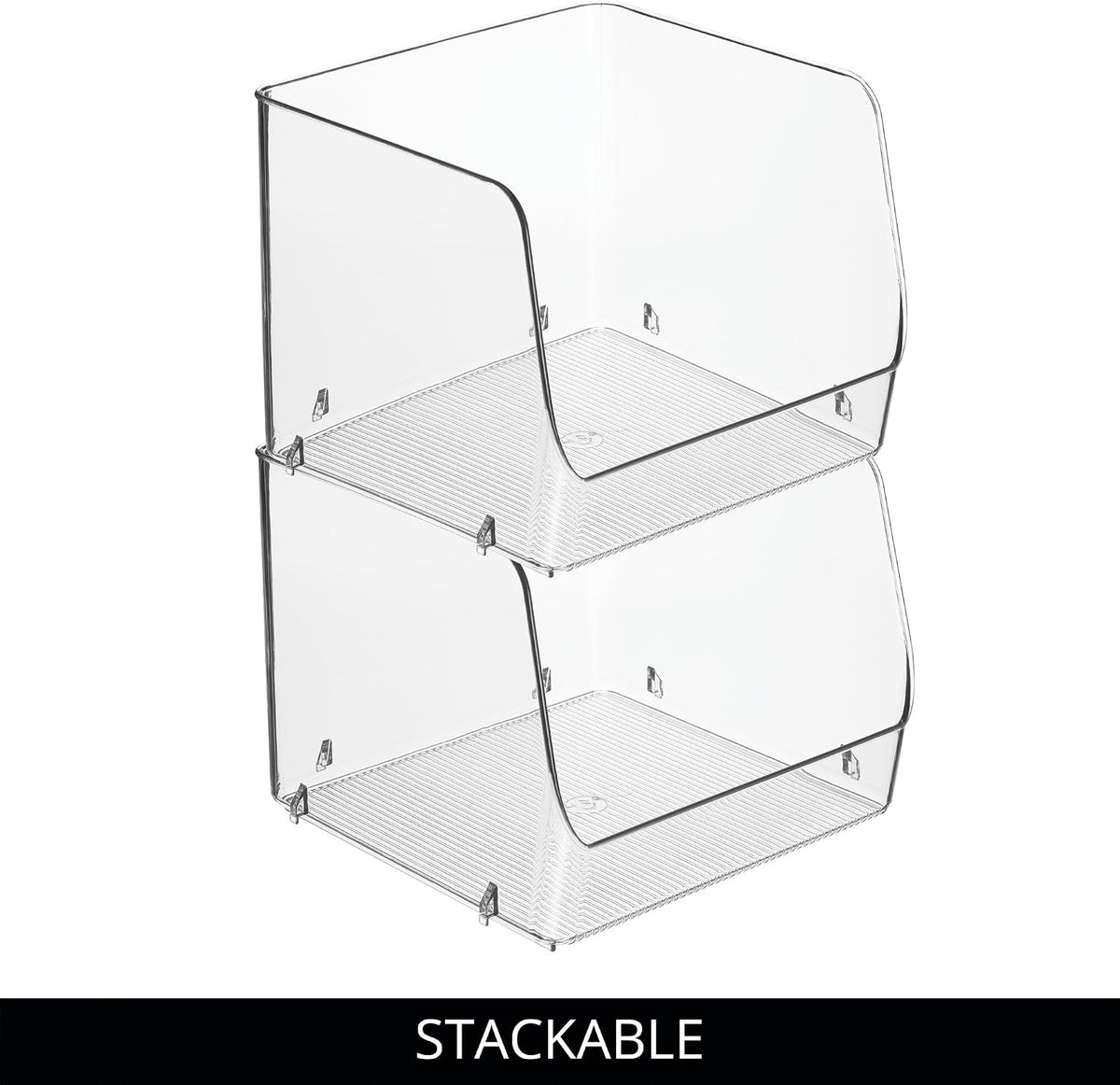 Stackable Clear Open Front Storage Bin, 4-Pack