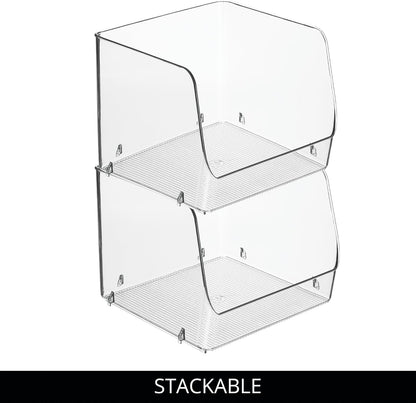 Stackable Clear Open Front Storage Bin, 4-Pack
