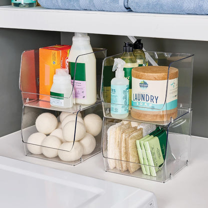 Stackable Clear Open Front Storage Bin, 4-Pack