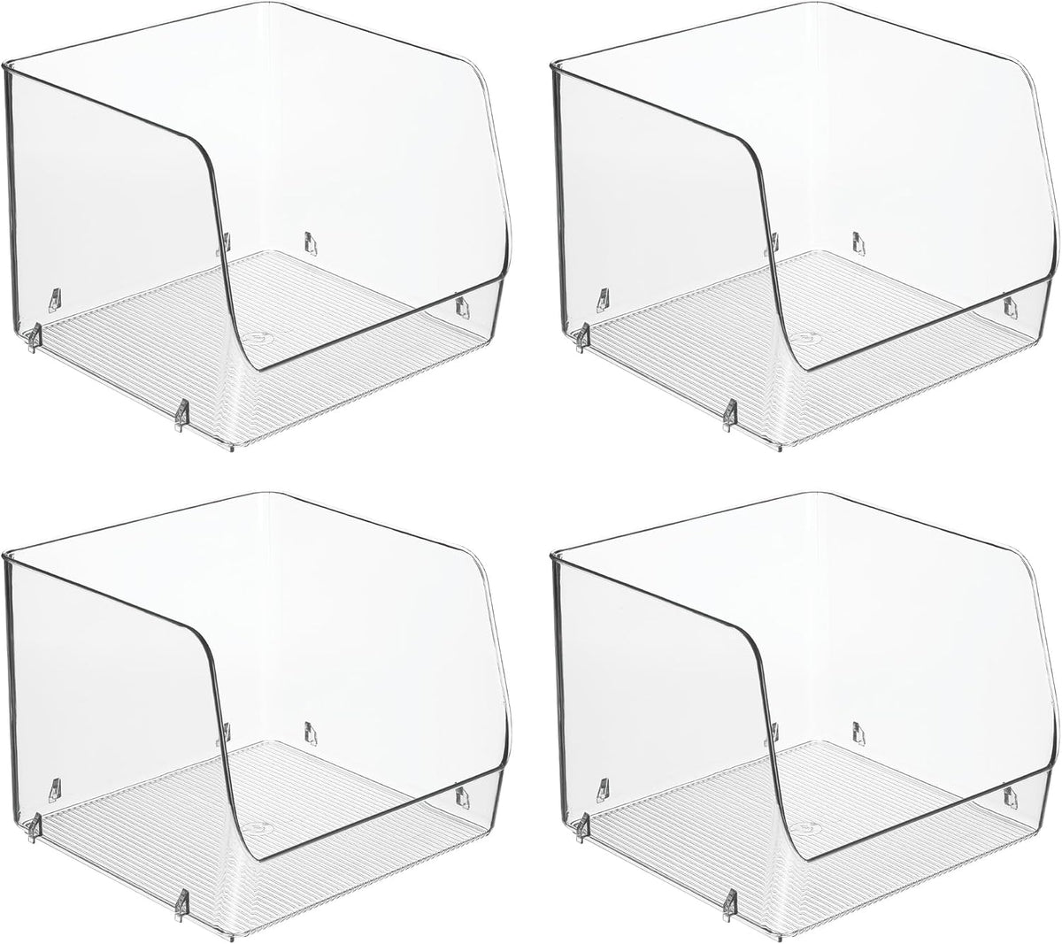 Stackable Clear Open Front Storage Bin, 4-Pack