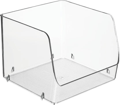 Stackable Clear Open Front Storage Bin, 4-Pack