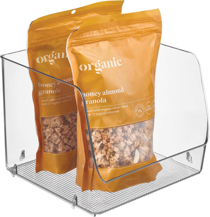 Stackable Clear Open Front Storage Bin, 4-Pack