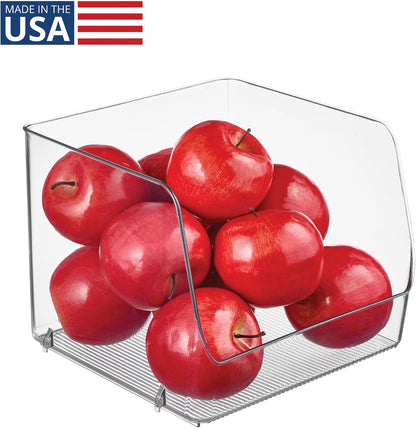 Stackable Clear Open Front Storage Bin, 4-Pack