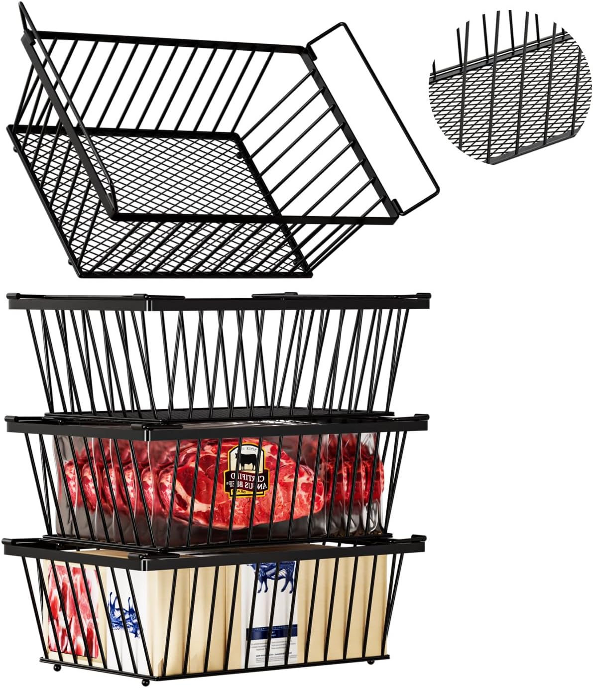 Freezer Organizer Bins ，Enhanced Leak-Proof Bottom， Stackable Deep Freezer Organizer Bins for 5 Cu.FT Small Chest Freezer，organization and storage，pantry organizers（for 5 Cu.Ft