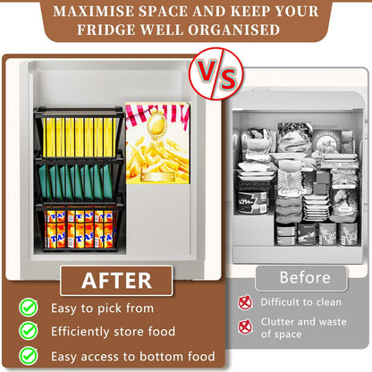 Freezer Organizer Bins ，Enhanced Leak-Proof Bottom， Stackable Deep Freezer Organizer Bins for 5 Cu.FT Small Chest Freezer，organization and storage，pantry organizers（for 5 Cu.Ft