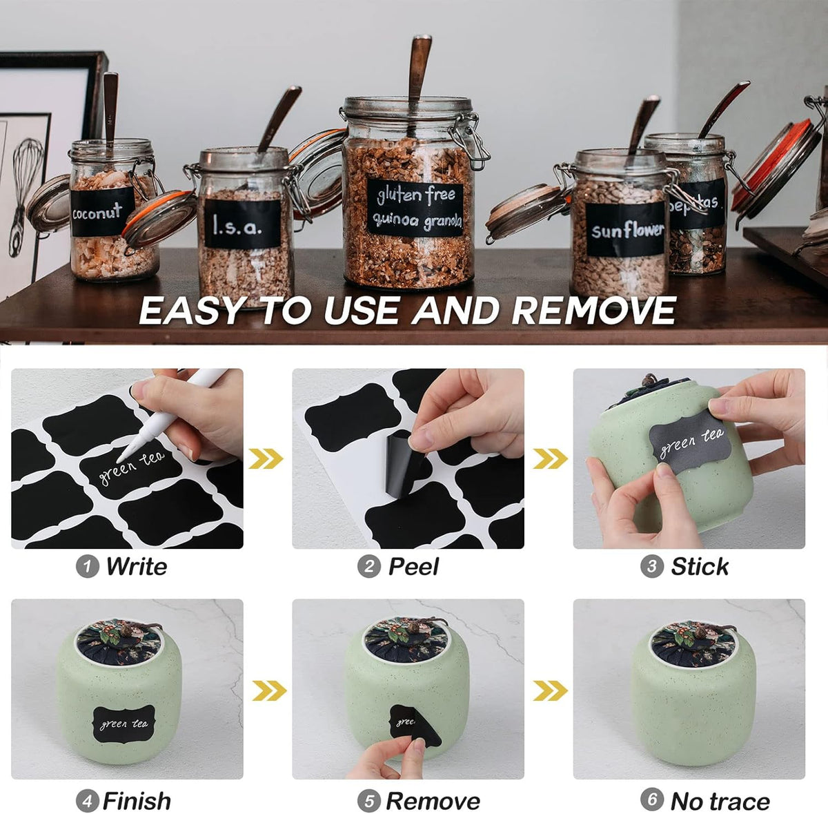 218 PCS Chalkboard Labels with 4 Pens, Erasable and Reusable Waterproof Blackboard Stickers Label for Decorating Mason Jars, Pantry, Home and Office, Scrapbooking
