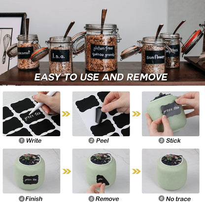 218 PCS Chalkboard Labels with 4 Pens, Erasable and Reusable Waterproof Blackboard Stickers Label for Decorating Mason Jars, Pantry, Home and Office, Scrapbooking