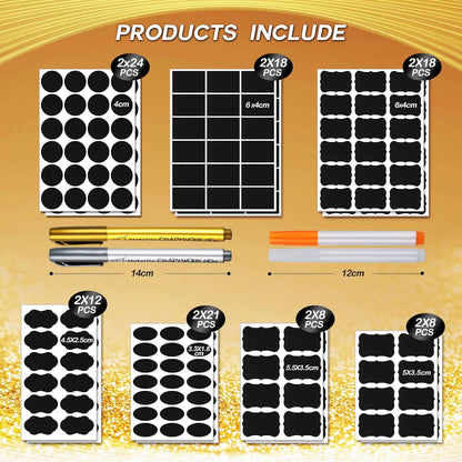 218 PCS Chalkboard Labels with 4 Pens, Erasable and Reusable Waterproof Blackboard Stickers Label for Decorating Mason Jars, Pantry, Home and Office, Scrapbooking