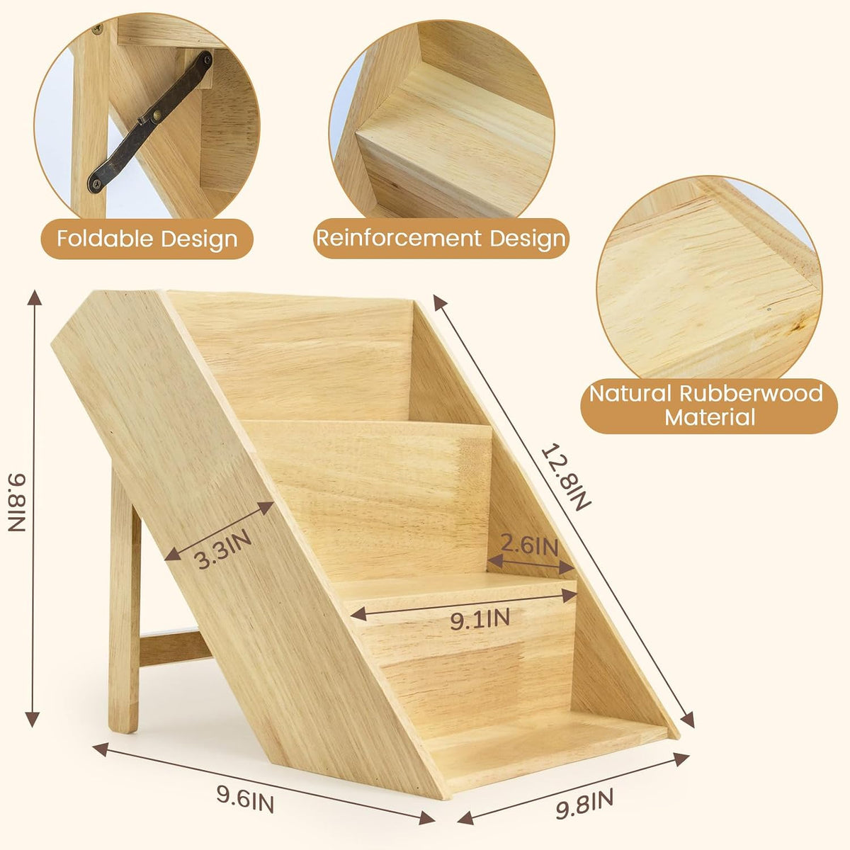 Wooden Spice Rack, Foldable 3 Tier Spice Rack Organizer for Cabinet - Seasoning Rack Use for Kitchen, Countertops, Cabinet Drawer or Pantry (Rack Only)