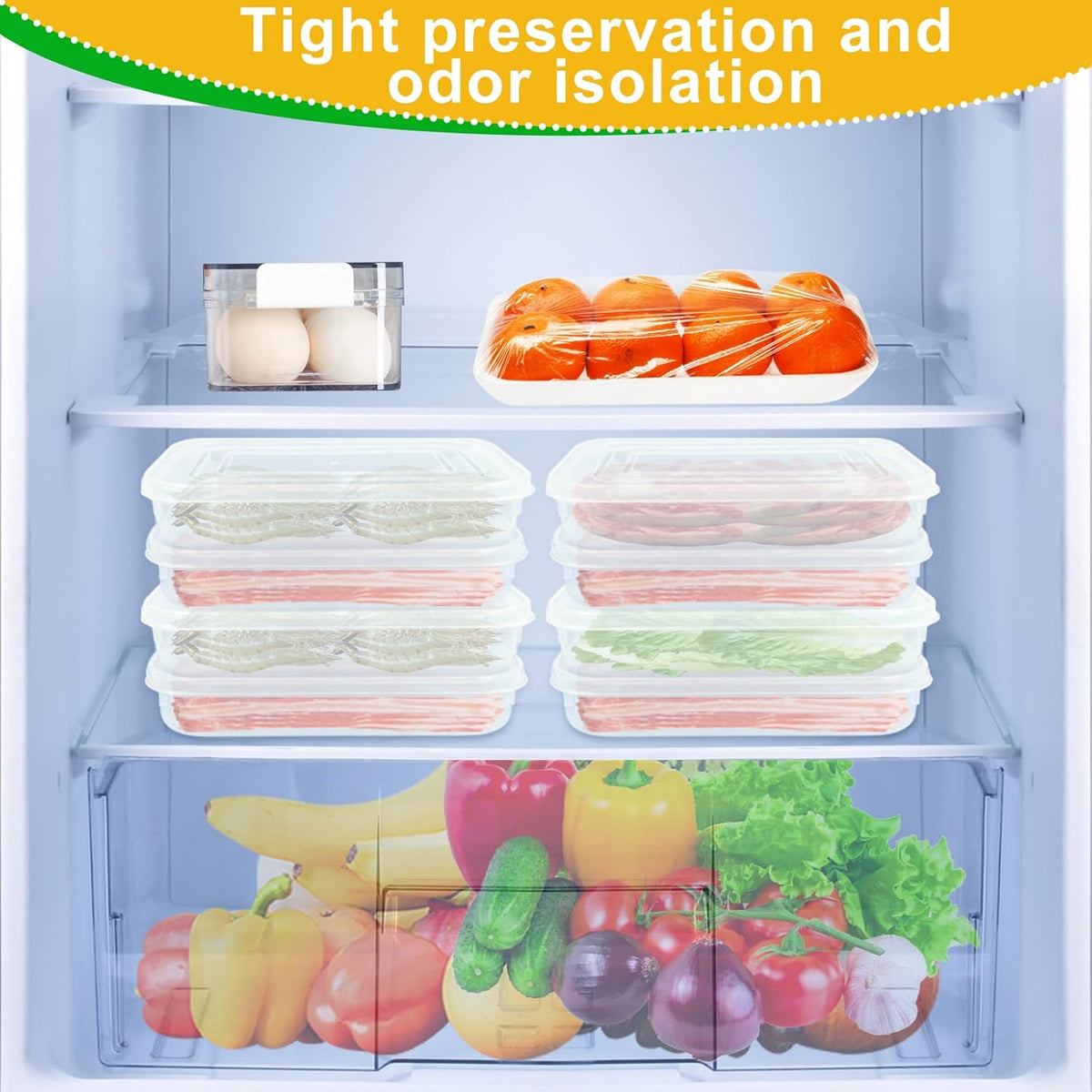 Bacon Keeper, 8 Pcs Deli Meat Container for Fridge Plastic Saver Container with Lids and 2 Bacon Clip Airtight Cold Cuts Cheese Container Food Storage Box Shallow Low Christmas Cookie Holder