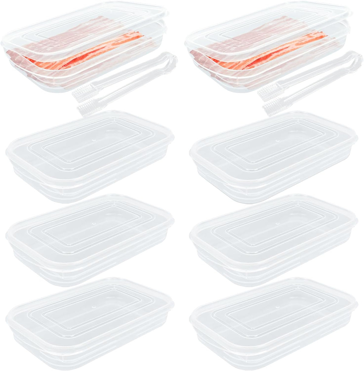 Bacon Keeper, 8 Pcs Deli Meat Container for Fridge Plastic Saver Container with Lids and 2 Bacon Clip Airtight Cold Cuts Cheese Container Food Storage Box Shallow Low Christmas Cookie Holder