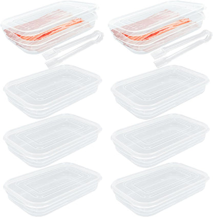 Bacon Keeper, 8 Pcs Deli Meat Container for Fridge Plastic Saver Container with Lids and 2 Bacon Clip Airtight Cold Cuts Cheese Container Food Storage Box Shallow Low Christmas Cookie Holder