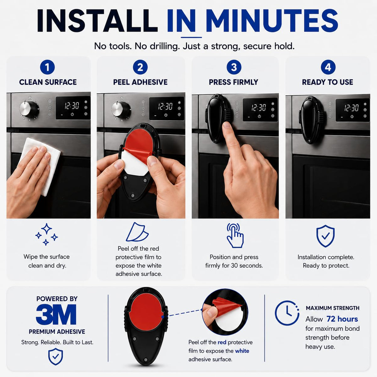 Oven Lock Child Safety - Baby Proofing Oven Door Locks - Oven Front Lock, Easy to Install & Heat Resistent Material - Durable and No Drill Needed Oven Child Safety Lock