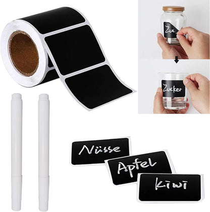 Chalkboard Labels Waterproof Reusable Label for Food Containers Chalk Sticker Labels with 2 Liquid Chalk Markers for Mason Jars, Parties Decoration, Craft Rooms, Storage, Home, Kitchen