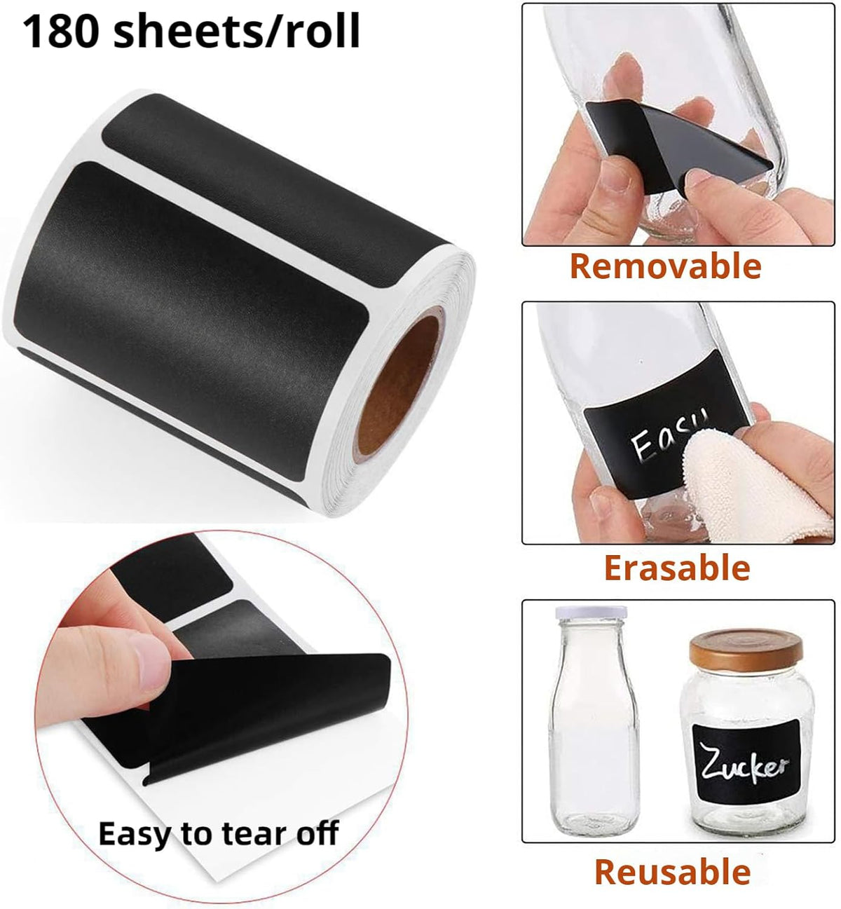Chalkboard Labels Waterproof Reusable Label for Food Containers Chalk Sticker Labels with 2 Liquid Chalk Markers for Mason Jars, Parties Decoration, Craft Rooms, Storage, Home, Kitchen
