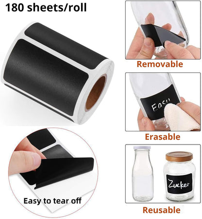 Chalkboard Labels Waterproof Reusable Label for Food Containers Chalk Sticker Labels with 2 Liquid Chalk Markers for Mason Jars, Parties Decoration, Craft Rooms, Storage, Home, Kitchen