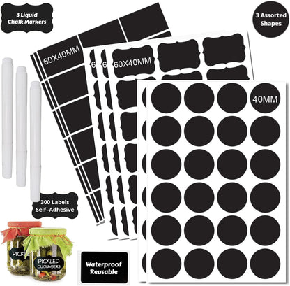 Chalkboard Labels Waterproof Reusable Label for Food Containers Chalk Sticker Labels with 2 Liquid Chalk Markers for Mason Jars, Parties Decoration, Craft Rooms, Storage, Home, Kitchen