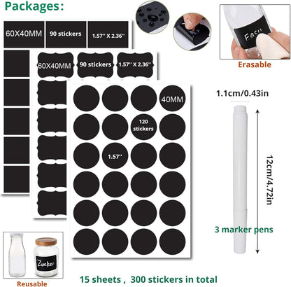 Chalkboard Labels Waterproof Reusable Label for Food Containers Chalk Sticker Labels with 2 Liquid Chalk Markers for Mason Jars, Parties Decoration, Craft Rooms, Storage, Home, Kitchen