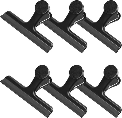 4 Pack Stainless Steel Magnetic Chip Bag Clips Covered with Silicone - NO More Sharp Edges - Color Coded for Food Bags - Hang Postcards Heavy Duty for Kitchen and Office, 3 Inches Wide