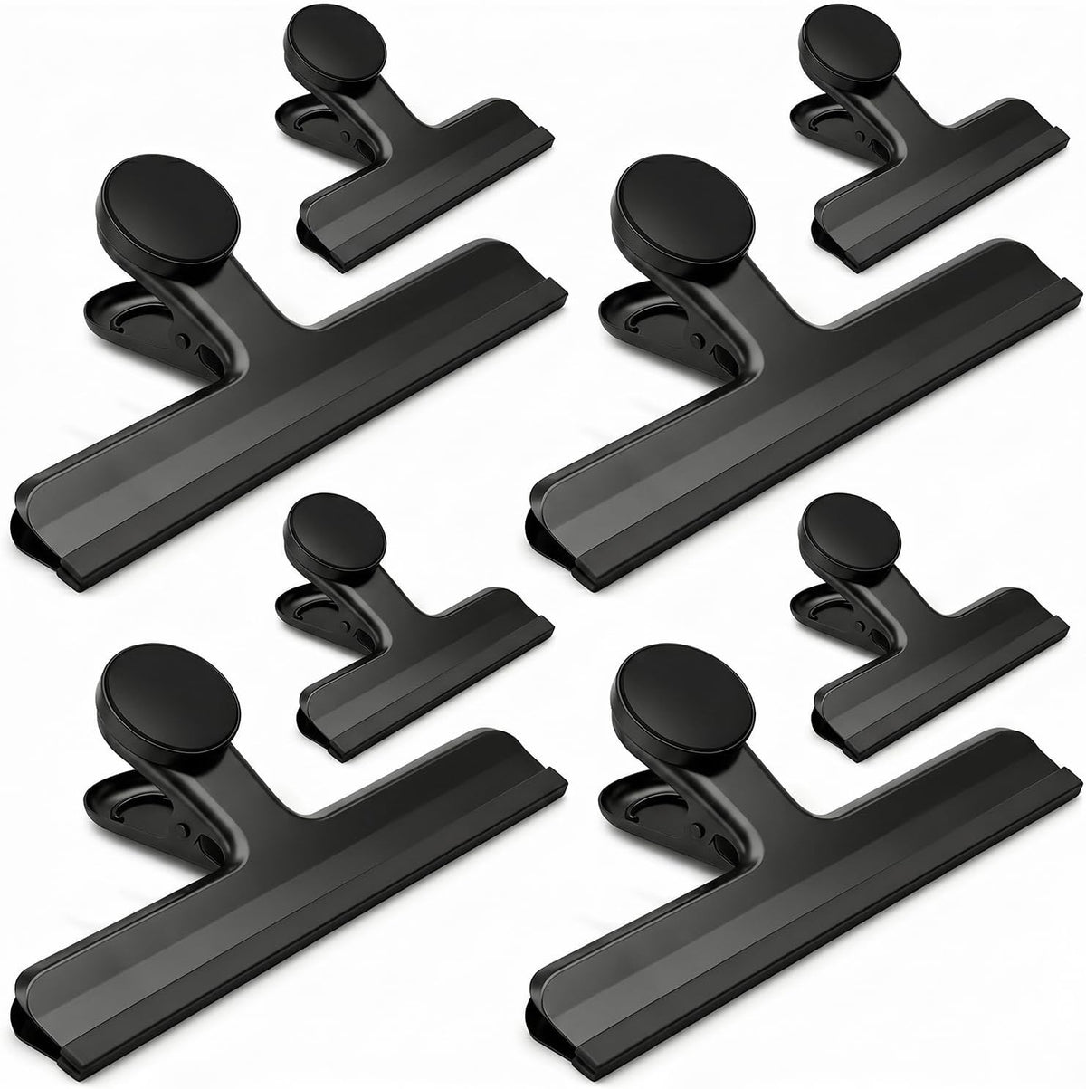 4 Pack Stainless Steel Magnetic Chip Bag Clips Covered with Silicone - NO More Sharp Edges - Color Coded for Food Bags - Hang Postcards Heavy Duty for Kitchen and Office, 3 Inches Wide