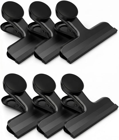 4 Pack Stainless Steel Magnetic Chip Bag Clips Covered with Silicone - NO More Sharp Edges - Color Coded for Food Bags - Hang Postcards Heavy Duty for Kitchen and Office, 3 Inches Wide