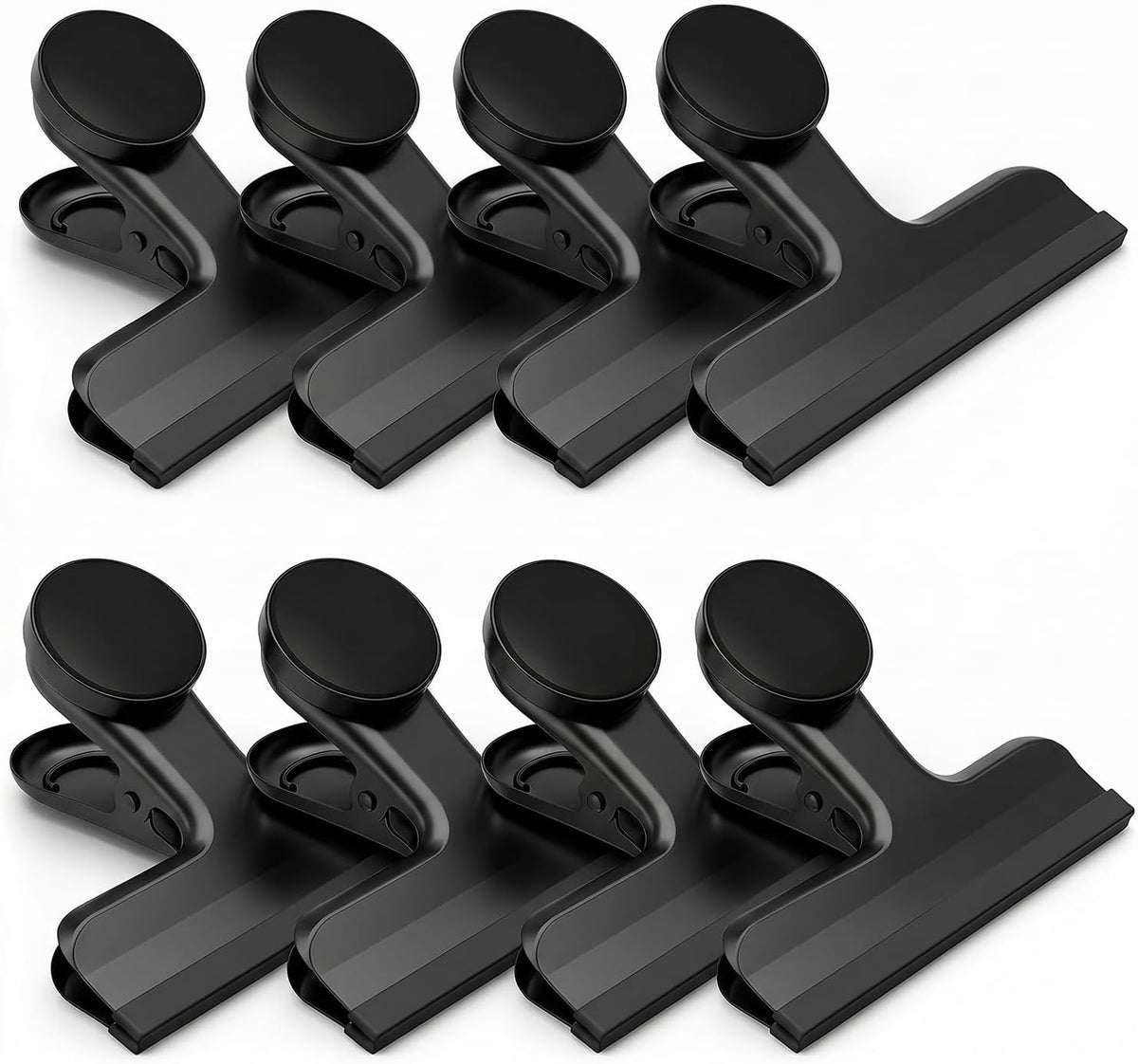 4 Pack Stainless Steel Magnetic Chip Bag Clips Covered with Silicone - NO More Sharp Edges - Color Coded for Food Bags - Hang Postcards Heavy Duty for Kitchen and Office, 3 Inches Wide