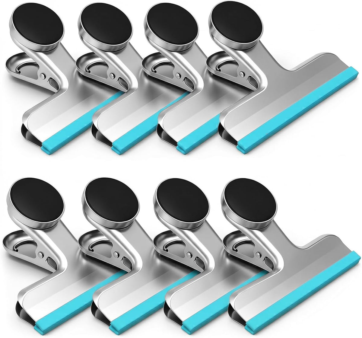 4 Pack Stainless Steel Magnetic Chip Bag Clips Covered with Silicone - NO More Sharp Edges - Color Coded for Food Bags - Hang Postcards Heavy Duty for Kitchen and Office, 3 Inches Wide