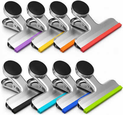 4 Pack Stainless Steel Magnetic Chip Bag Clips Covered with Silicone - NO More Sharp Edges - Color Coded for Food Bags - Hang Postcards Heavy Duty for Kitchen and Office, 3 Inches Wide