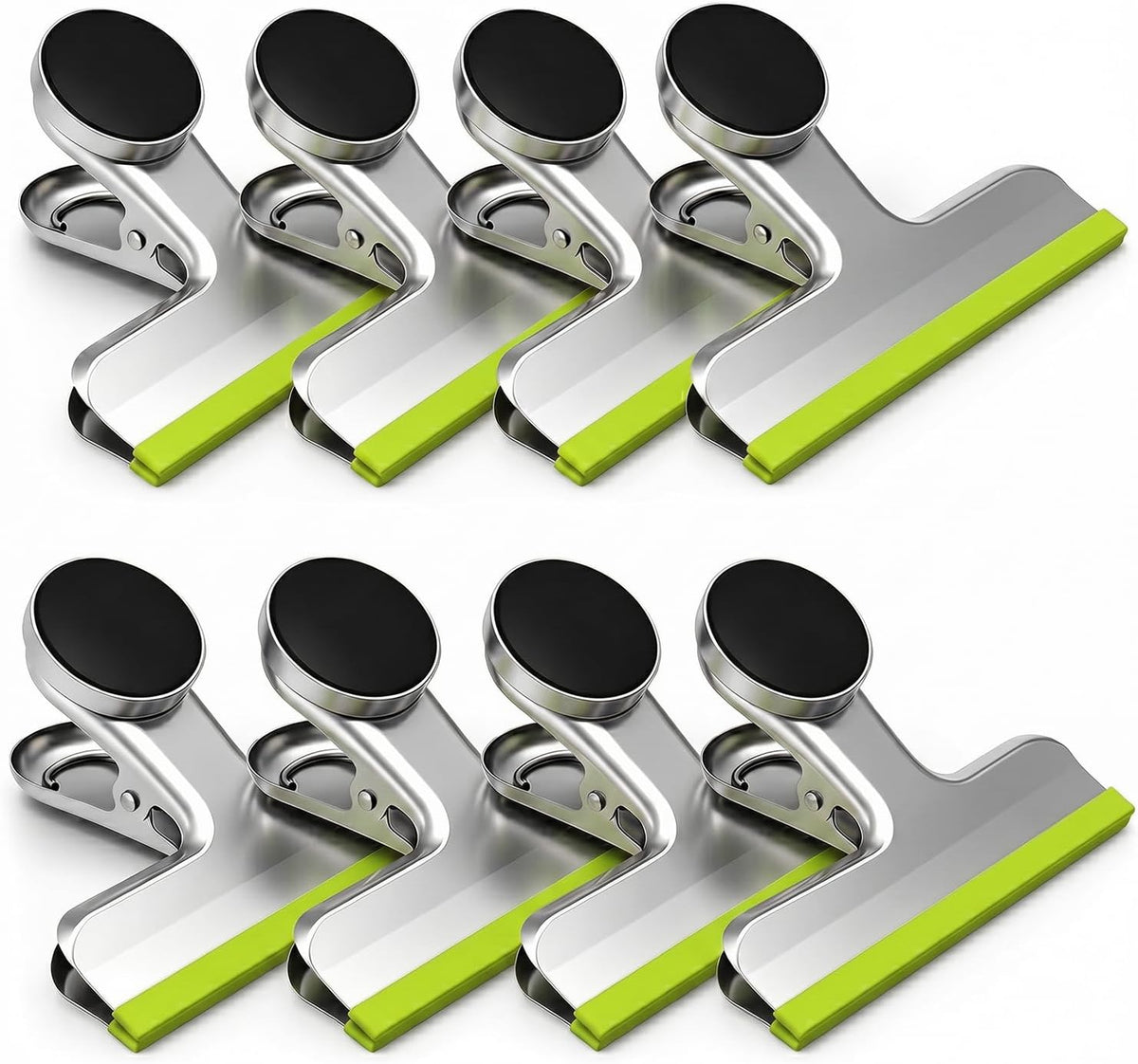 4 Pack Stainless Steel Magnetic Chip Bag Clips Covered with Silicone - NO More Sharp Edges - Color Coded for Food Bags - Hang Postcards Heavy Duty for Kitchen and Office, 3 Inches Wide
