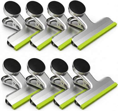 4 Pack Stainless Steel Magnetic Chip Bag Clips Covered with Silicone - NO More Sharp Edges - Color Coded for Food Bags - Hang Postcards Heavy Duty for Kitchen and Office, 3 Inches Wide