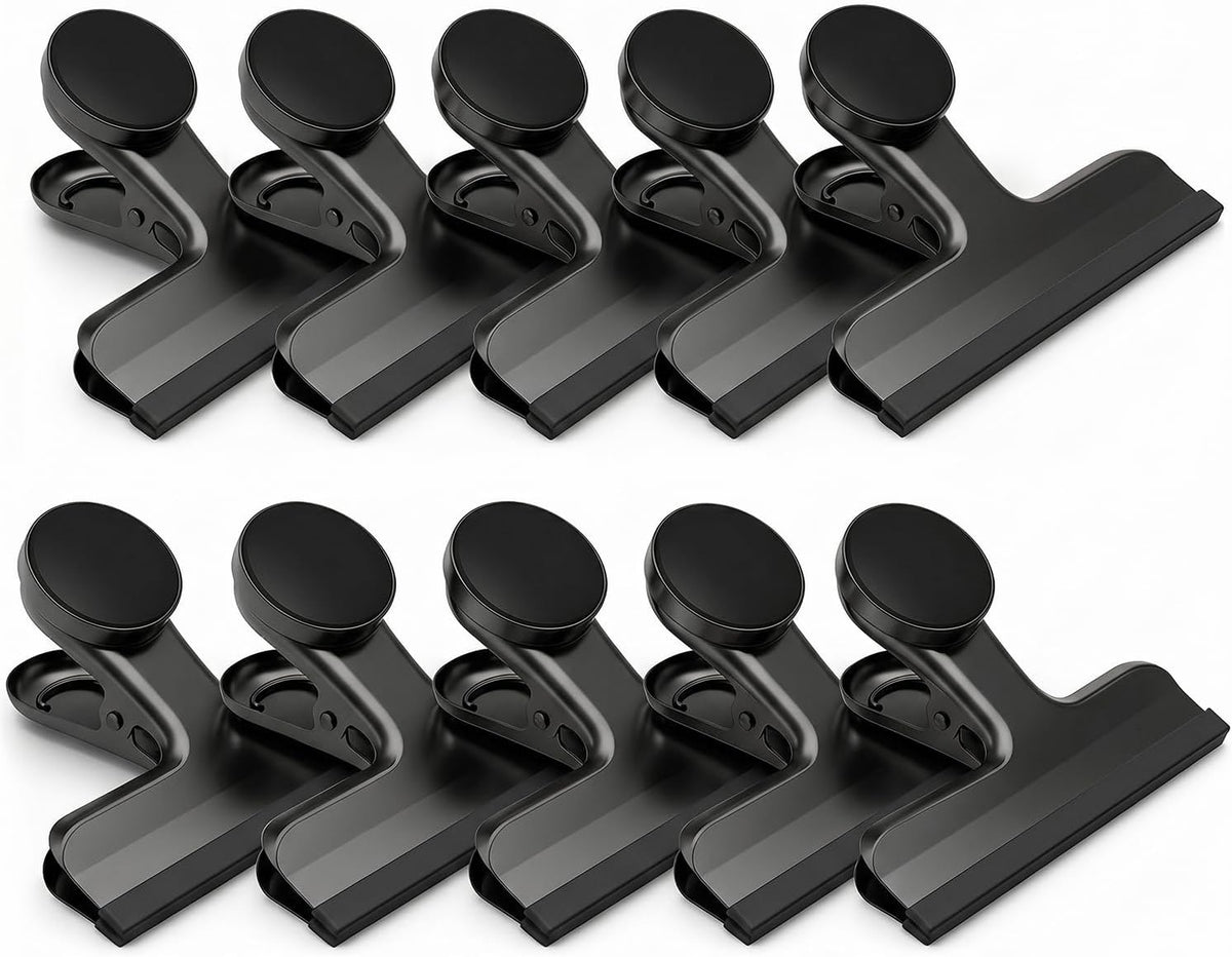 4 Pack Stainless Steel Magnetic Chip Bag Clips Covered with Silicone - NO More Sharp Edges - Color Coded for Food Bags - Hang Postcards Heavy Duty for Kitchen and Office, 3 Inches Wide
