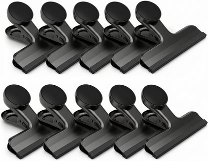 4 Pack Stainless Steel Magnetic Chip Bag Clips Covered with Silicone - NO More Sharp Edges - Color Coded for Food Bags - Hang Postcards Heavy Duty for Kitchen and Office, 3 Inches Wide