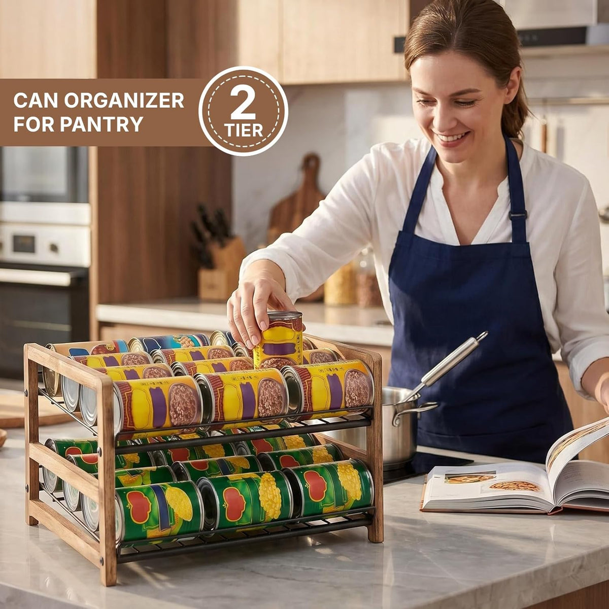 Can Organizer for Pantry 3-Tier, Can Storage Organizer Pantry, Soda Can Organizer, Holds up to 36 Cans Holders for Pantry, Cabinet, Countertop, Carbonized Brown