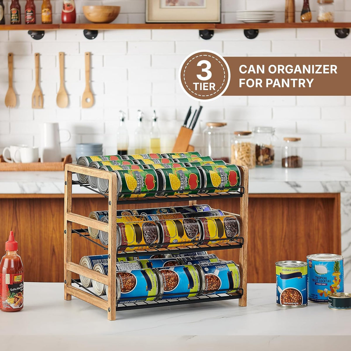 Can Organizer for Pantry 3-Tier, Can Storage Organizer Pantry, Soda Can Organizer, Holds up to 36 Cans Holders for Pantry, Cabinet, Countertop, Carbonized Brown