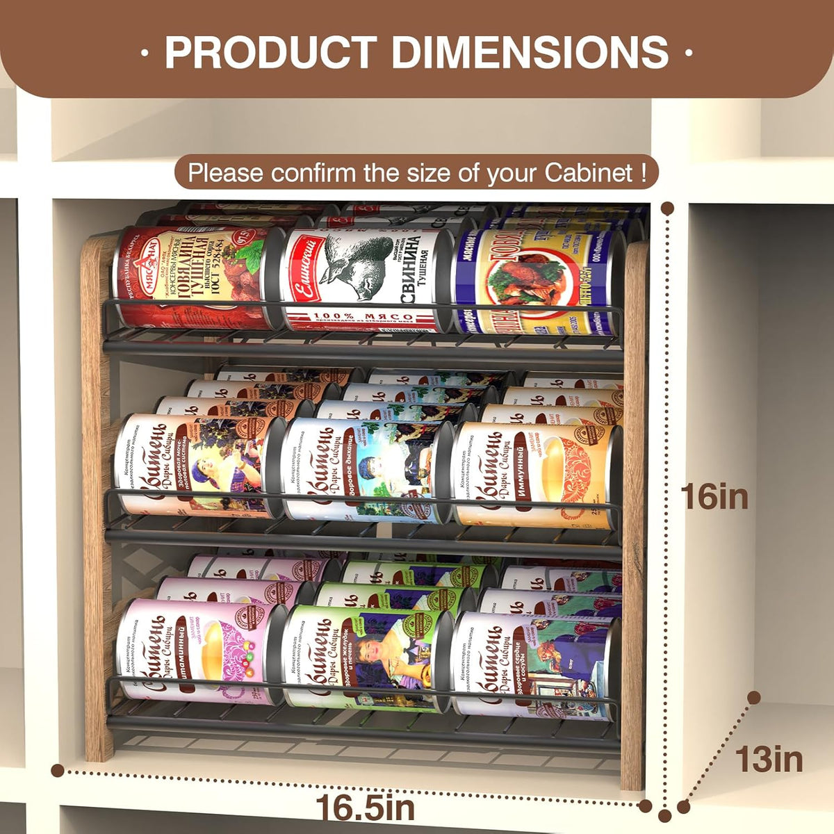 Can Organizer for Pantry 3-Tier, Can Storage Organizer Pantry, Soda Can Organizer, Holds up to 36 Cans Holders for Pantry, Cabinet, Countertop, Carbonized Brown