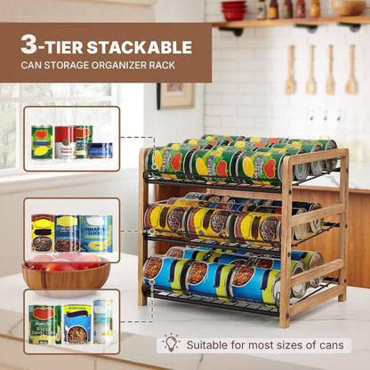 Can Organizer for Pantry 3-Tier, Can Storage Organizer Pantry, Soda Can Organizer, Holds up to 36 Cans Holders for Pantry, Cabinet, Countertop, Carbonized Brown